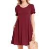 image:imageWomens Summer Dresses Beach Casual Loose Tshirt Floral Short Sleeve Flowy Pockets SundressesDark Red