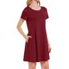 image:imageWomens Summer Dresses Beach Casual Loose Tshirt Floral Short Sleeve Flowy Pockets SundressesDark Red