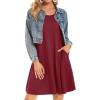 image:imageWomens Summer Dresses Beach Casual Loose Tshirt Floral Short Sleeve Flowy Pockets SundressesDark Red