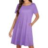 image:imageWomens Summer Dresses Beach Casual Loose Tshirt Floral Short Sleeve Flowy Pockets SundressesPurple