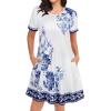 image:imageWomens Summer Dresses Beach Casual Loose Tshirt Floral Short Sleeve Flowy Pockets SundressesWhite Mediumblue Floral