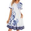 image:imageWomens Summer Dresses Beach Casual Loose Tshirt Floral Short Sleeve Flowy Pockets SundressesWhite Mediumblue Floral