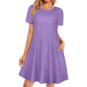 image:imageWomens Summer Dresses Beach Casual Loose Tshirt Floral Short Sleeve Flowy Pockets SundressesPurple