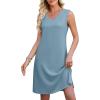 image:imageWEACZZY Women Summer V Neck Sleeveless Dress Casual Loose Vacation Sundress Elegant with Split Beach DressesDenim Blue