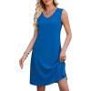 image:imageWEACZZY Women Summer V Neck Sleeveless Dress Casual Loose Vacation Sundress Elegant with Split Beach DressesRoyal Blue