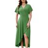 image:imageWEACZZY Women V Neck Ruffle Sleeve Maxi Dresses Split Elegant Wrap Ruffle Wedding Guest Dress Elegant Casual DressesA Army Green