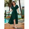 image:imageWEACZZY Women V Neck Ruffle Sleeve Maxi Dresses Split Elegant Wrap Ruffle Wedding Guest Dress Elegant Casual DressesA Dark Green