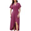 image:imageWEACZZY Women V Neck Ruffle Sleeve Maxi Dresses Split Elegant Wrap Ruffle Wedding Guest Dress Elegant Casual DressesA Mauve