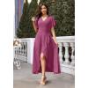 image:imageWEACZZY Women V Neck Ruffle Sleeve Maxi Dresses Split Elegant Wrap Ruffle Wedding Guest Dress Elegant Casual DressesA Mauve