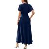 image:imageWEACZZY Women V Neck Ruffle Sleeve Maxi Dresses Split Elegant Wrap Ruffle Wedding Guest Dress Elegant Casual DressesA Navy Blue
