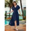 image:imageWEACZZY Women V Neck Ruffle Sleeve Maxi Dresses Split Elegant Wrap Ruffle Wedding Guest Dress Elegant Casual DressesA Navy Blue
