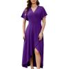 image:imageWEACZZY Women V Neck Ruffle Sleeve Maxi Dresses Split Elegant Wrap Ruffle Wedding Guest Dress Elegant Casual DressesA Purple
