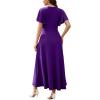 image:imageWEACZZY Women V Neck Ruffle Sleeve Maxi Dresses Split Elegant Wrap Ruffle Wedding Guest Dress Elegant Casual DressesA Purple