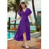 image:imageWEACZZY Women V Neck Ruffle Sleeve Maxi Dresses Split Elegant Wrap Ruffle Wedding Guest Dress Elegant Casual DressesA Purple