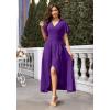 image:imageWEACZZY Women V Neck Ruffle Sleeve Maxi Dresses Split Elegant Wrap Ruffle Wedding Guest Dress Elegant Casual DressesA Purple