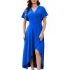 image:imageWEACZZY Women V Neck Ruffle Sleeve Maxi Dresses Split Elegant Wrap Ruffle Wedding Guest Dress Elegant Casual DressesA Royal Blue