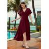 image:imageWEACZZY Women V Neck Ruffle Sleeve Maxi Dresses Split Elegant Wrap Ruffle Wedding Guest Dress Elegant Casual DressesA Wine Red