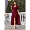 image:imageWEACZZY Women V Neck Ruffle Sleeve Maxi Dresses Split Elegant Wrap Ruffle Wedding Guest Dress Elegant Casual DressesA Wine Red