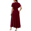 image:imageWEACZZY Women V Neck Ruffle Sleeve Maxi Dresses Split Elegant Wrap Ruffle Wedding Guest Dress Elegant Casual DressesA Wine Red