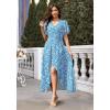 image:imageWEACZZY Women V Neck Ruffle Sleeve Maxi Dresses Split Elegant Wrap Ruffle Wedding Guest Dress Elegant Casual DressesBlue Daisy