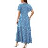 image:imageWEACZZY Women V Neck Ruffle Sleeve Maxi Dresses Split Elegant Wrap Ruffle Wedding Guest Dress Elegant Casual DressesBlue Daisy