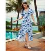 image:imageWEACZZY Women V Neck Ruffle Sleeve Maxi Dresses Split Elegant Wrap Ruffle Wedding Guest Dress Elegant Casual DressesBlue Ink Flower