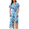 image:imageWEACZZY Women V Neck Ruffle Sleeve Maxi Dresses Split Elegant Wrap Ruffle Wedding Guest Dress Elegant Casual DressesBlue Rainforest