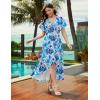 image:imageWEACZZY Women V Neck Ruffle Sleeve Maxi Dresses Split Elegant Wrap Ruffle Wedding Guest Dress Elegant Casual DressesBlue Rainforest