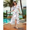 image:imageWEACZZY Women V Neck Ruffle Sleeve Maxi Dresses Split Elegant Wrap Ruffle Wedding Guest Dress Elegant Casual DressesGray Leaved Peony