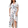 image:imageWEACZZY Women V Neck Ruffle Sleeve Maxi Dresses Split Elegant Wrap Ruffle Wedding Guest Dress Elegant Casual DressesGray Leaved Peony