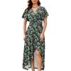 image:imageWEACZZY Women V Neck Ruffle Sleeve Maxi Dresses Split Elegant Wrap Ruffle Wedding Guest Dress Elegant Casual DressesGreen Gladiolus