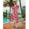 image:imageWEACZZY Women V Neck Ruffle Sleeve Maxi Dresses Split Elegant Wrap Ruffle Wedding Guest Dress Elegant Casual DressesRed and White Flower