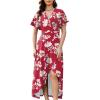 image:imageWEACZZY Women V Neck Ruffle Sleeve Maxi Dresses Split Elegant Wrap Ruffle Wedding Guest Dress Elegant Casual DressesRed and White Flower
