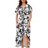 image:imageWEACZZY Women V Neck Ruffle Sleeve Maxi Dresses Split Elegant Wrap Ruffle Wedding Guest Dress Elegant Casual DressesSketch White Black