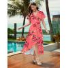 image:imageWEACZZY Women V Neck Ruffle Sleeve Maxi Dresses Split Elegant Wrap Ruffle Wedding Guest Dress Elegant Casual DressesSugar Pink