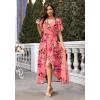 image:imageWEACZZY Women V Neck Ruffle Sleeve Maxi Dresses Split Elegant Wrap Ruffle Wedding Guest Dress Elegant Casual DressesSugar Pink