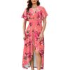 image:imageWEACZZY Women V Neck Ruffle Sleeve Maxi Dresses Split Elegant Wrap Ruffle Wedding Guest Dress Elegant Casual DressesSugar Pink
