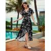 image:imageWEACZZY Women V Neck Ruffle Sleeve Maxi Dresses Split Elegant Wrap Ruffle Wedding Guest Dress Elegant Casual DressesWhite Flower Black