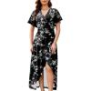 image:imageWEACZZY Women V Neck Ruffle Sleeve Maxi Dresses Split Elegant Wrap Ruffle Wedding Guest Dress Elegant Casual DressesWhite Flower Black