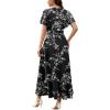 image:imageWEACZZY Women V Neck Ruffle Sleeve Maxi Dresses Split Elegant Wrap Ruffle Wedding Guest Dress Elegant Casual DressesWhite Flower Black