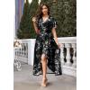 image:imageWEACZZY Women V Neck Ruffle Sleeve Maxi Dresses Split Elegant Wrap Ruffle Wedding Guest Dress Elegant Casual DressesWhite Flower Black