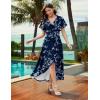 image:imageWEACZZY Women V Neck Ruffle Sleeve Maxi Dresses Split Elegant Wrap Ruffle Wedding Guest Dress Elegant Casual DressesWhite Flower Navy