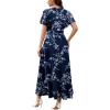 image:imageWEACZZY Women V Neck Ruffle Sleeve Maxi Dresses Split Elegant Wrap Ruffle Wedding Guest Dress Elegant Casual DressesWhite Flower Navy