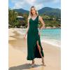 image:imageWEACZZY Women V Neck Sleeveless Backless Sexy Flowing Maxi Dress Casual Hem Bodycon High Slit Cocktail Party Long DressesDark Green
