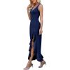 image:imageWEACZZY Women V Neck Sleeveless Backless Sexy Flowing Maxi Dress Casual Hem Bodycon High Slit Cocktail Party Long DressesNavy Blue