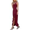 image:imageWEACZZY Women V Neck Sleeveless Backless Sexy Flowing Maxi Dress Casual Hem Bodycon High Slit Cocktail Party Long DressesWine Red