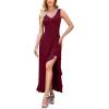 image:imageWEACZZY Women V Neck Sleeveless Backless Sexy Flowing Maxi Dress Casual Hem Bodycon High Slit Cocktail Party Long DressesWine Red