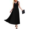 image:imageWEACZZY Women V Neck Sleeveless Maxi Dresses Casual Elegant Pleated Cross Twisted Cocktail Flowing Long DressesBlack