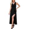 image:imageWEACZZY Women V Neck Sleeveless Maxi Dresses Casual Elegant Pleated Cross Twisted Cocktail Flowing Long DressesBlack