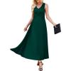 image:imageWEACZZY Women V Neck Sleeveless Maxi Dresses Casual Elegant Pleated Cross Twisted Cocktail Flowing Long DressesDark Green
